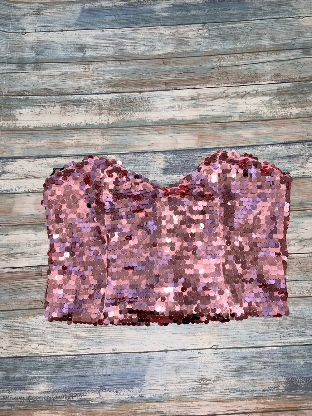 Superdown x Draya Michele Pink Sequin Strapless Bustier Crop Top L NWT